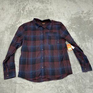Bass Outdoor Mens Stretch Flannel Shirt Fudge Plaid Cotton Blend Size M NWT 6423